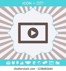 Computer tablet with play button icon. Graphic elements for your design