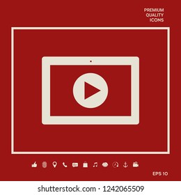 Computer tablet with play button icon. Graphic elements for your design