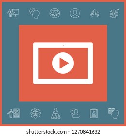 Computer tablet with play button icon. Graphic elements for your design