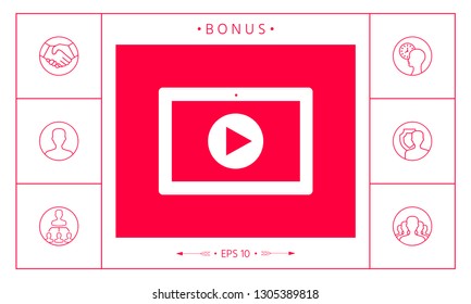 Computer tablet with play button icon. Graphic elements for your design