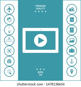 Computer tablet with play button icon. Graphic elements for your design