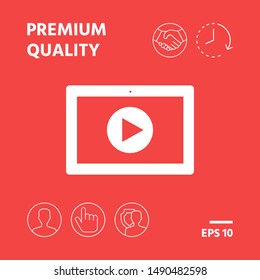 Computer tablet with play button icon. Graphic elements for your design