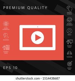 Computer tablet with play button icon. Graphic elements for your design