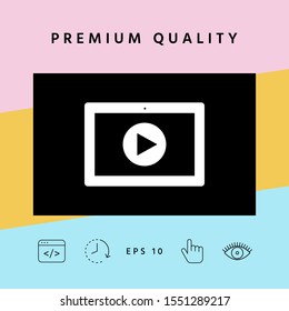 Computer tablet with play button icon. Graphic elements for your design