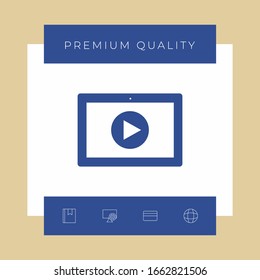 Computer tablet with play button icon. Graphic elements for your design