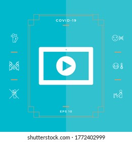 Computer tablet with play button icon. Graphic elements for your design