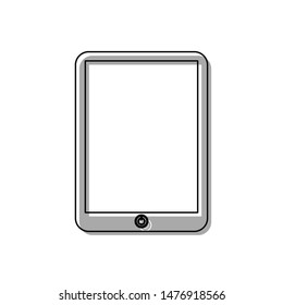 Computer tablet sign. Black line icon with gray shifted flat filled icon on white background. Illustration.