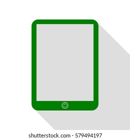 Computer tablet sign. Green icon with flat style shadow path.