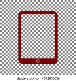 Computer tablet sign. Maroon icon on transparent background.