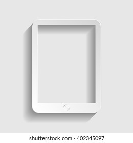 Computer tablet sign. Paper style icon with shadow on gray. Tablet vector illustration. Computer tablet with shadow. Tablet icon. Paper tablet.