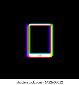 Computer tablet sign. Red, green and blue unfocused contour icon at black background. Illustration.