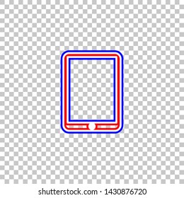 Computer tablet sign. Red, white and contour icon at transparent background. Illustration.