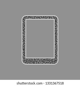 Computer tablet sign. Vector. Black maze filled icon with white border at gray background.