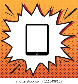 Computer tablet sign. Vector. Comics style icon on pop-art background.
