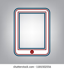Computer tablet sign. Vector. Dark red, transparent and midnight green stroke of white icon at grayish background.