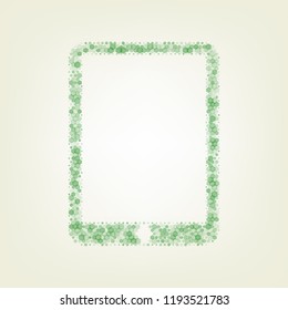 Computer tablet sign. Vector. Green hexagon rastered icon and noised opacity and size at light green background with central light.