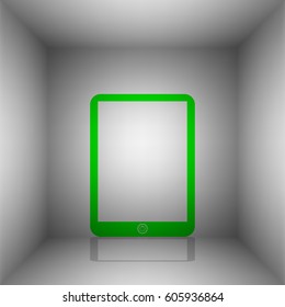 Computer tablet sign. Vector. Green icon with shadow in the room.