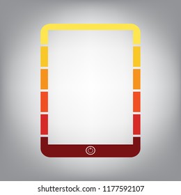 Computer tablet sign. Vector. Horizontally sliced icon with colors from sunny gradient in gray background.