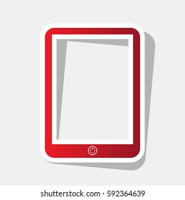 Computer tablet sign. Vector. New year reddish icon with outside stroke and gray shadow on light gray background.