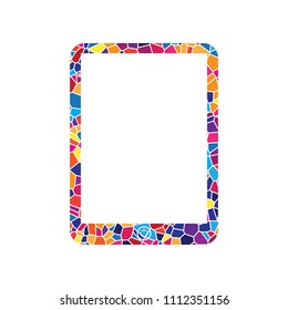Computer tablet sign. Vector. Stained glass icon on white background. Colorful polygons. Isolated.