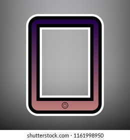 Computer tablet sign. Vector. Violet gradient icon with black and white linear edges at gray background.