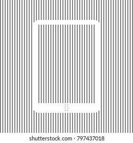 Computer tablet sign. Vector. White icon on grayish striped background. Optical illusion.