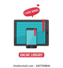 Computer tablet and smartphone with book reader. I love books concept
