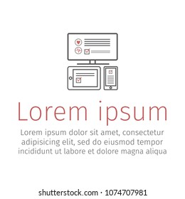 Computer, tablet, smartphone line icons. Contract online. Vector sign for web graphics.