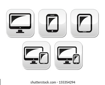 Computer, tablet, smartphone vector buttons set
