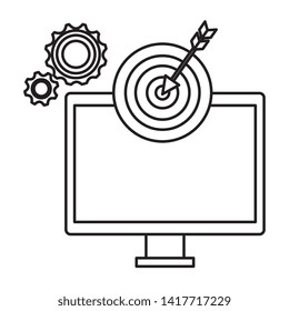 computer with target arrow success and gears