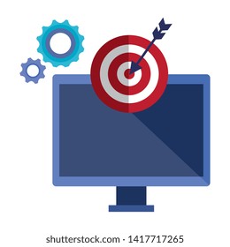 computer with target arrow success and gears