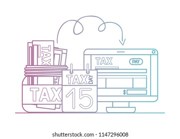 computer with tax on line and set icons