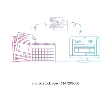 computer with tax on line and set icons