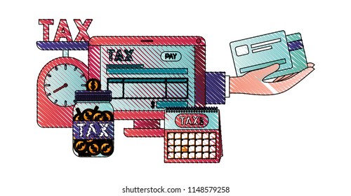 computer with tax on line and set icons