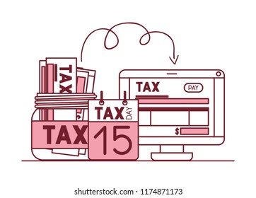 computer with tax on line and set icons