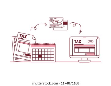 computer with tax on line and set icons