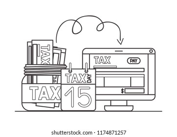 computer with tax on line and set icons