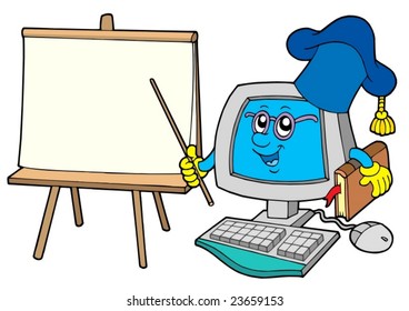 Computer teacher with table - vector illustration.
