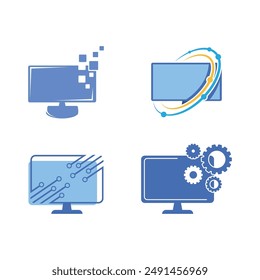 Computer tech logo flat design template