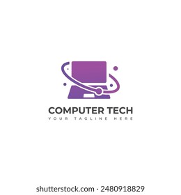 Computer tech logo, Laptop tech logo, Computer logo template, Software development vector logo design.