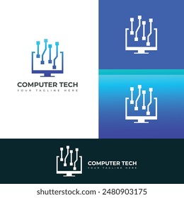 Logotipo de tecnología informática, Plantilla del logotipo de la computadora, diseño del logotipo del Vector de desarrollo de software.