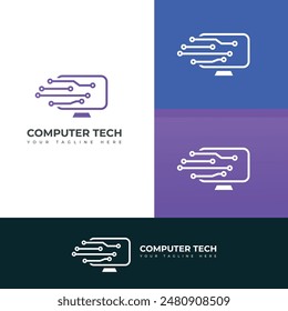 Logotipo de tecnología informática, Plantilla del logotipo de la computadora, diseño del logotipo del Vector de desarrollo de software.