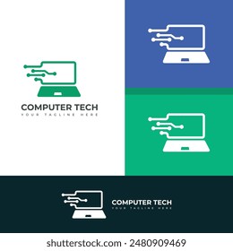Computer tech logo, Computer logo template, Software development vector logo design.