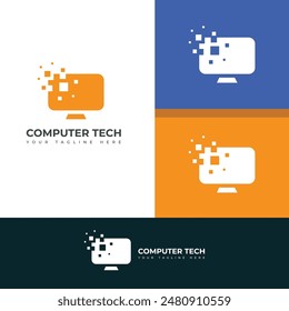 Computer tech logo, Computer logo template, Software development vector logo design.