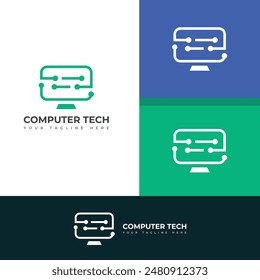 Computer tech logo, Computer logo template, Software development vector logo design.