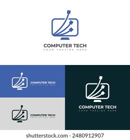 Computer tech logo, Computer logo template, Software development vector logo design.