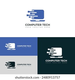 Computer tech logo, Computer logo template, Software development vector logo design.