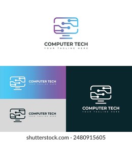 Computer tech logo, Computer logo template, Software development vector logo design.