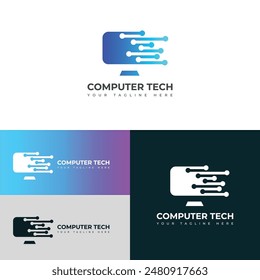 Computer tech logo, Computer logo template, Software development vector logo design.