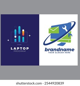 Computer tech logo, Computer logo template, Software development vector logo design.
